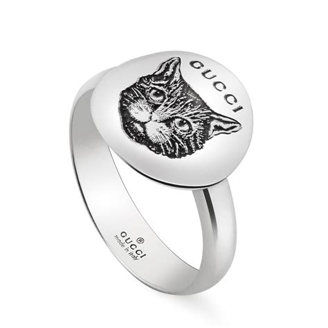 gucci black enamel cat ring|gucci couple ring.